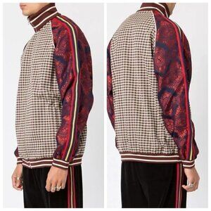NWT GUCCI MICRO-CHECK AND PAISLEY-PRINT VELVET TRACK JACKET